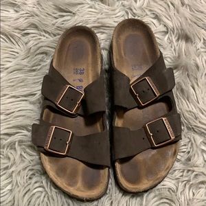 Greenish brown Arizona Birkenstocks